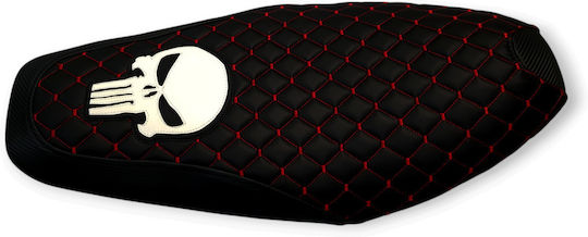 Adress125 Suzuki Quilted Baklava Motorcycle Seat Cover Red Stitches White Punisher Logo
