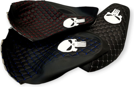 Adress125 Suzuki Quilted Baklava Motorcycle Seat Cover Red Stitches White Punisher Logo