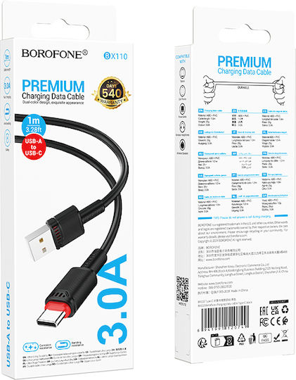 Borofone Cablu USB 2.0 USB-C Masculin - USB-A Negru 1m NO-BOR-120749