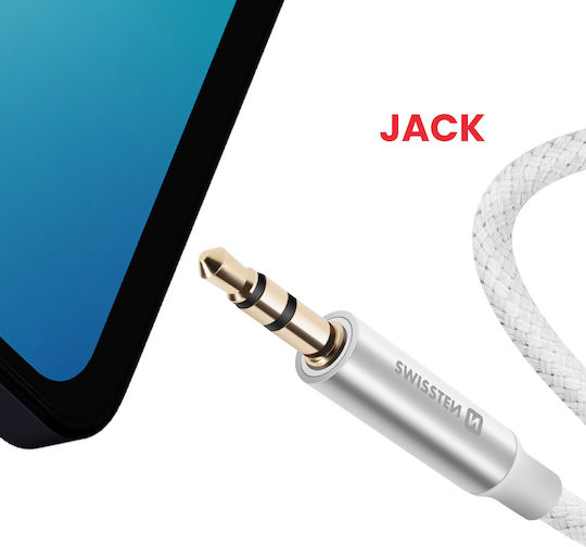 Swissten Auxiliary Jack 3.5 Mm Cable Jack 3.5 Mm Compatible Nylon Braided 1.5m White