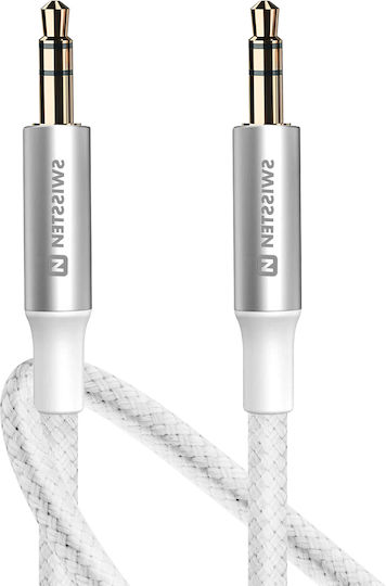 Swissten Auxiliary Jack 3.5 Mm Cable Jack 3.5 Mm Compatible Nylon Braided 1.5m White
