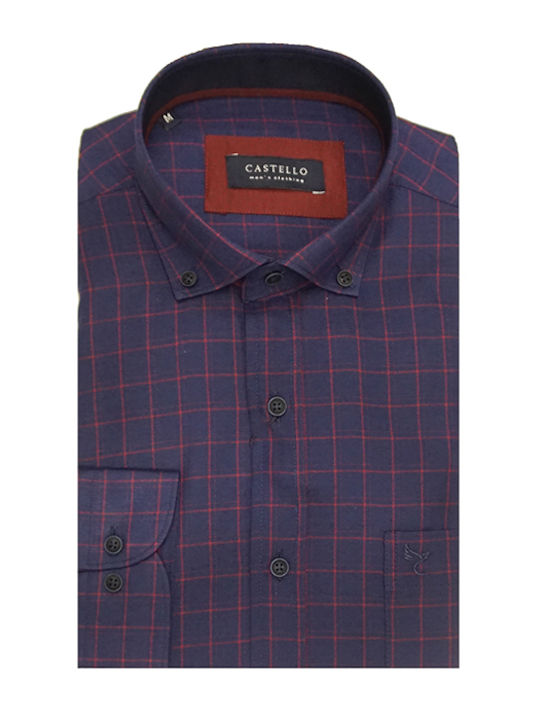 Long Sleeve Regular Fit Checked Shirt in Dark Blue