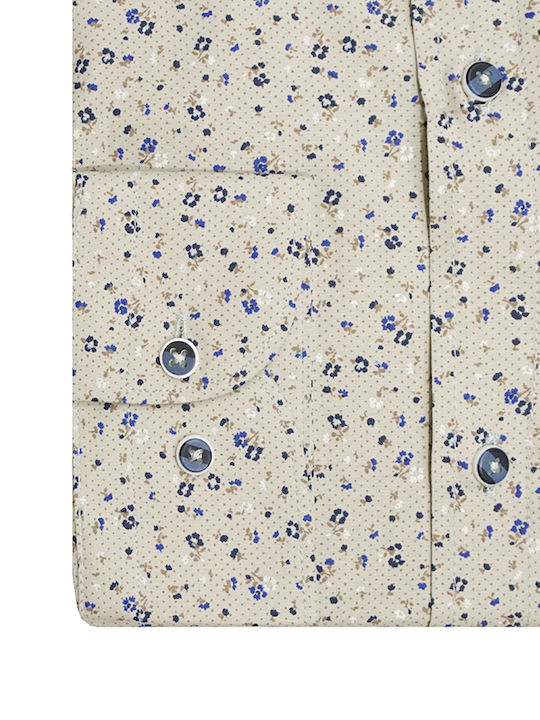 Long Sleeve Cotton Shirt in Slim Fit Floral Lime