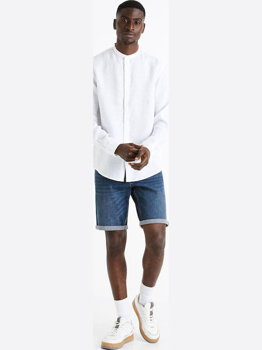 Langärmlig Leinen Hemd White