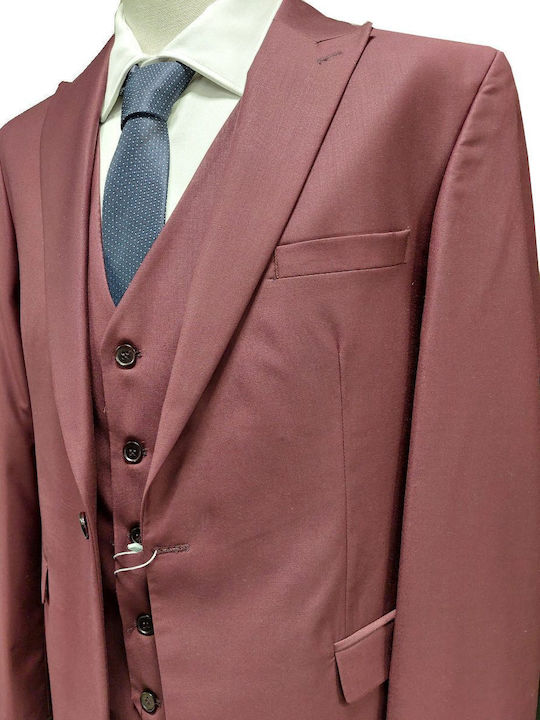 Men's Suit with Vest Bordeaux/Wine