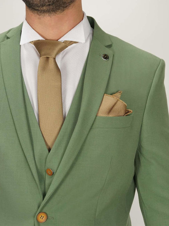 Men's Summer Suit with Vest Regular Fit Green