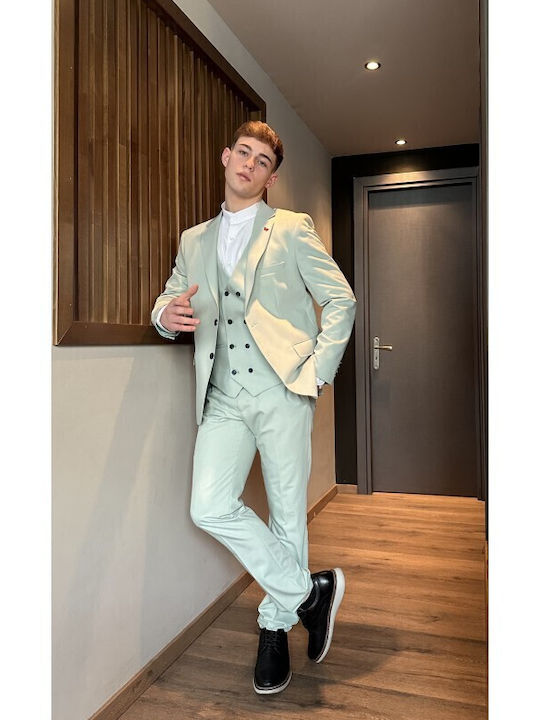 Men's Summer Suit with Vest Slim Fit Pink