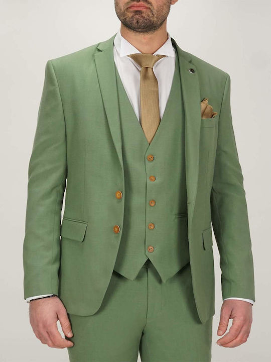 Men's Summer Suit with Vest Regular Fit Green