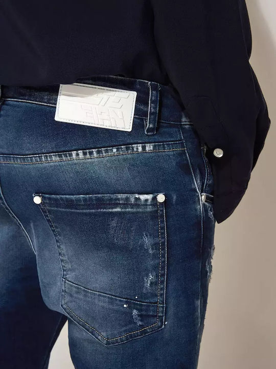 Ανδρικό Παντελόνι Τζιν Cropped με Slim Εφαρμογή Blue