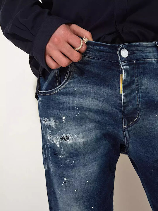 Ανδρικό Παντελόνι Τζιν Cropped με Slim Εφαρμογή Blue