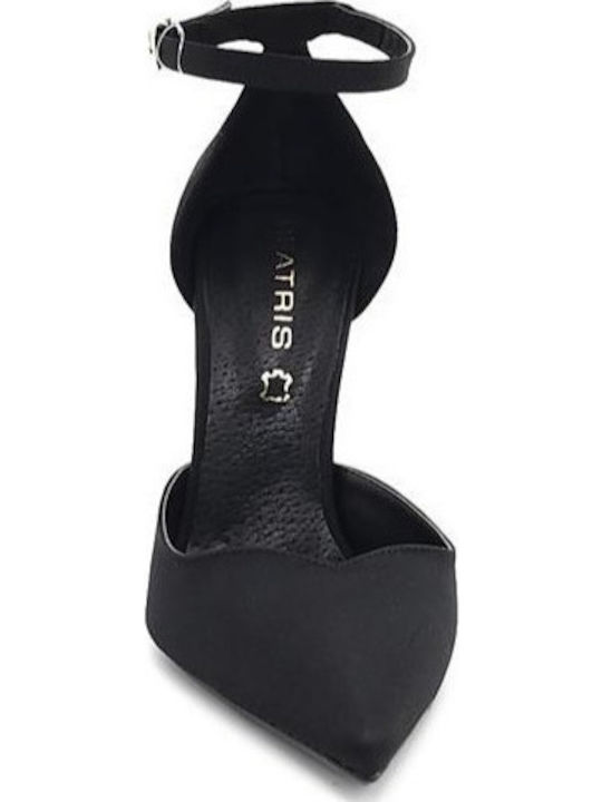 Suede Black Heels with Strap Women's