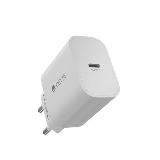 Devia Charger Without Cable GaN with USB-C Port 30W Power Delivery Whites (Smart)