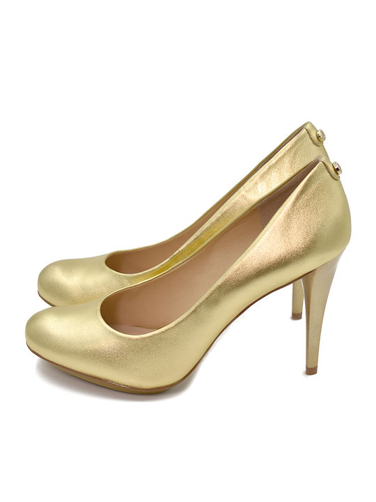 Leather Pointed Toe Gold Heels