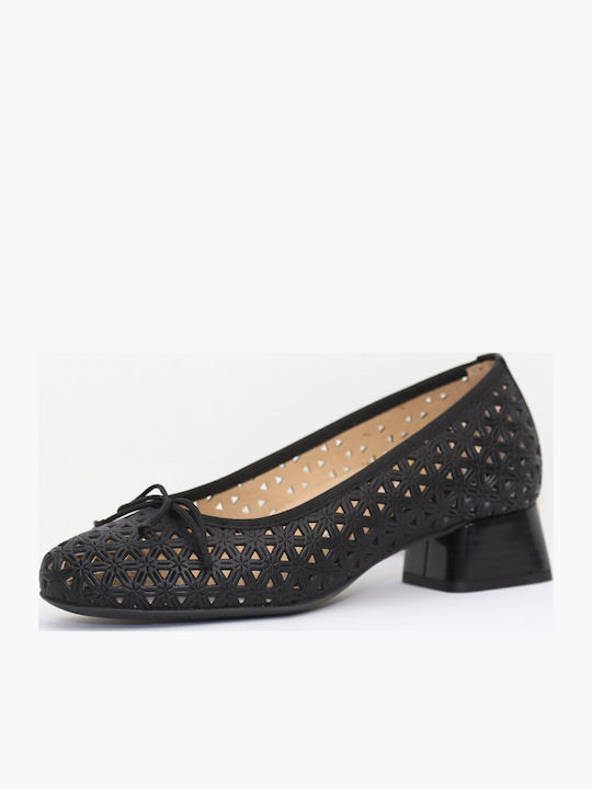 Leder Pumps mit Chunky flachem Absatz Schwarz
