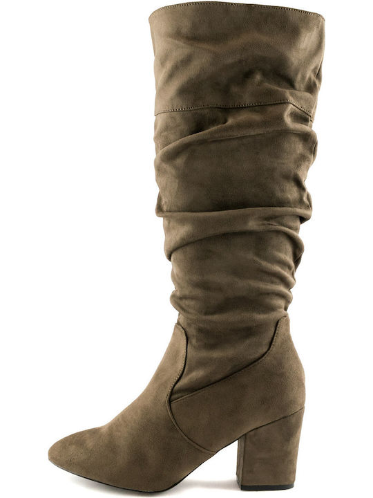 Wildleder Damenstiefel mit mittlerem Absatz Braun