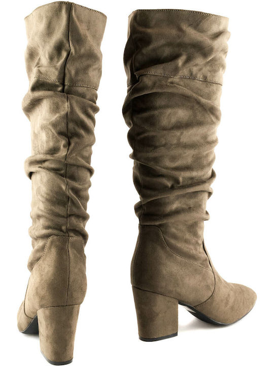 Wildleder Damenstiefel mit mittlerem Absatz Braun