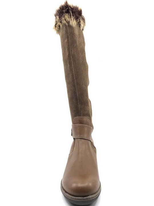 Suede Women's Boots with Zipper & Fur Tabac Brown