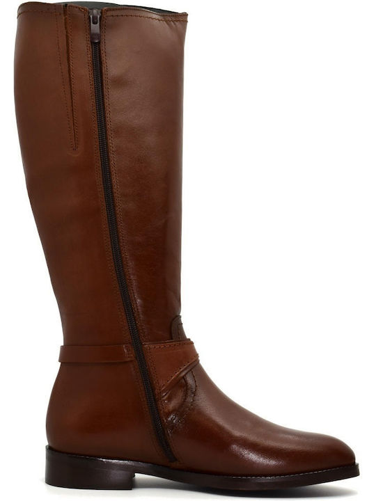 Leather Women's Boots with Zipper 8048 Brown