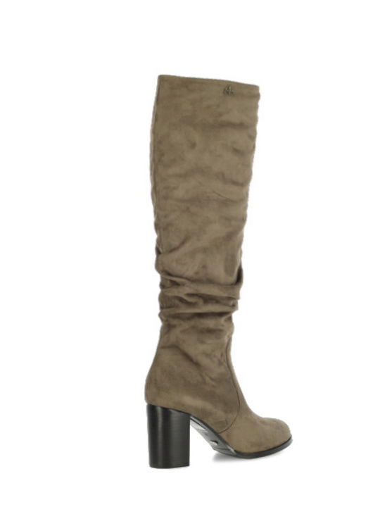 Suede Medium Heel Women's Boots with Zipper Khaki