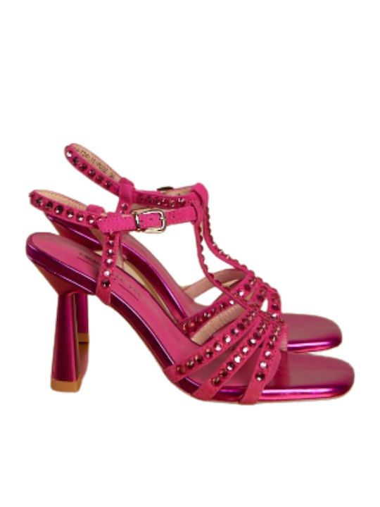 Din piele întoarsă Sandale cu strasuri Fuchsia