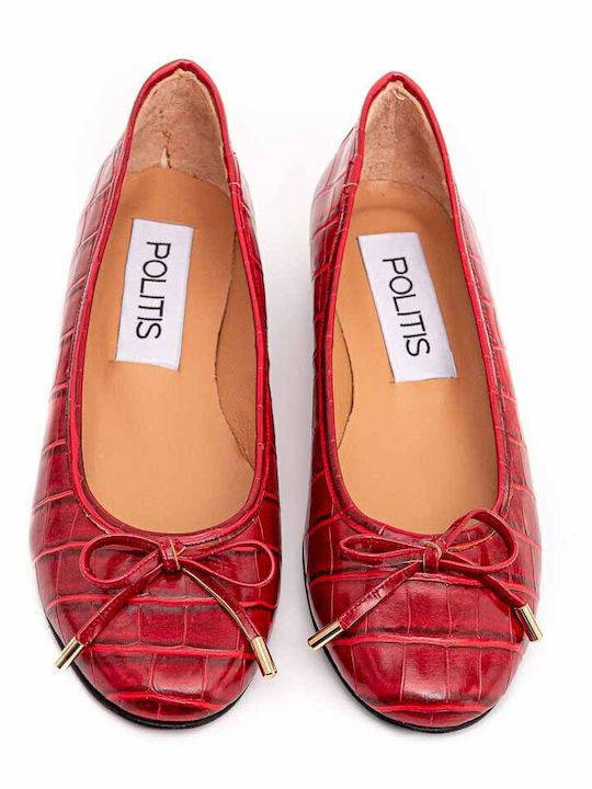 Кожени Дамски Балетни Обувки Животински Принт Анатомични Бордо