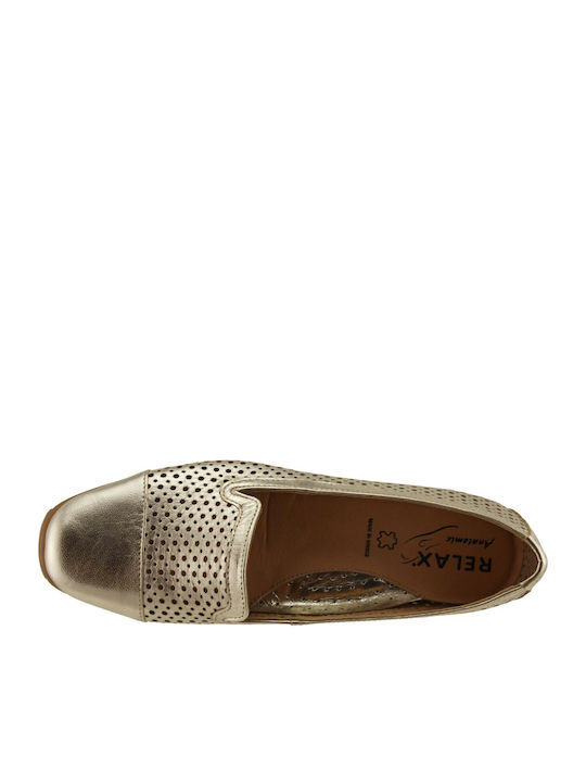 Δερμάτινα Γυναικεία Loafers σε Χρυσό Χρώμα