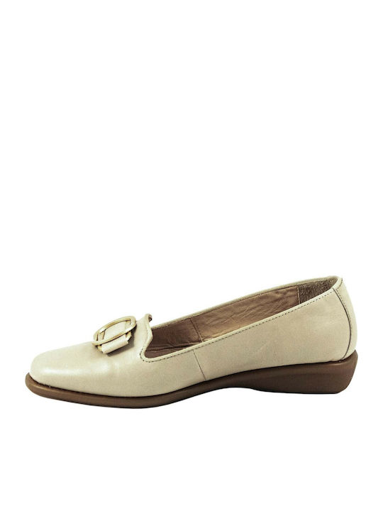 Casual Leather Women's Moccasins in Beige Color