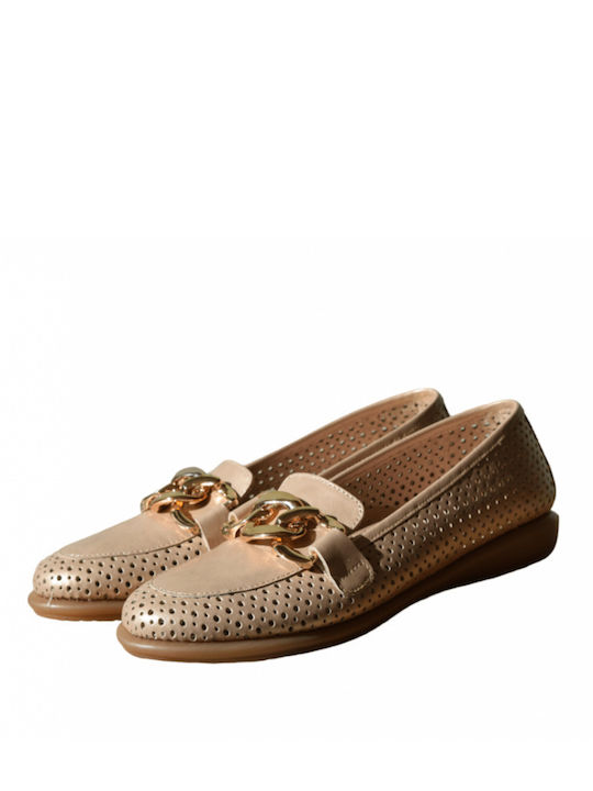 Leder Damen Mokassins in Gold Farbe