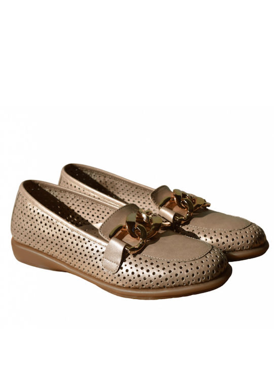 Leder Damen Mokassins in Gold Farbe