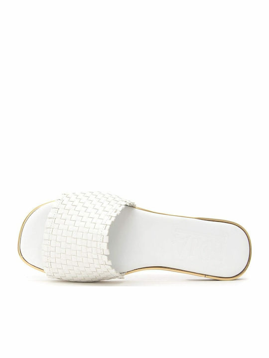 Leather Women's Flat Sandals in White Color
