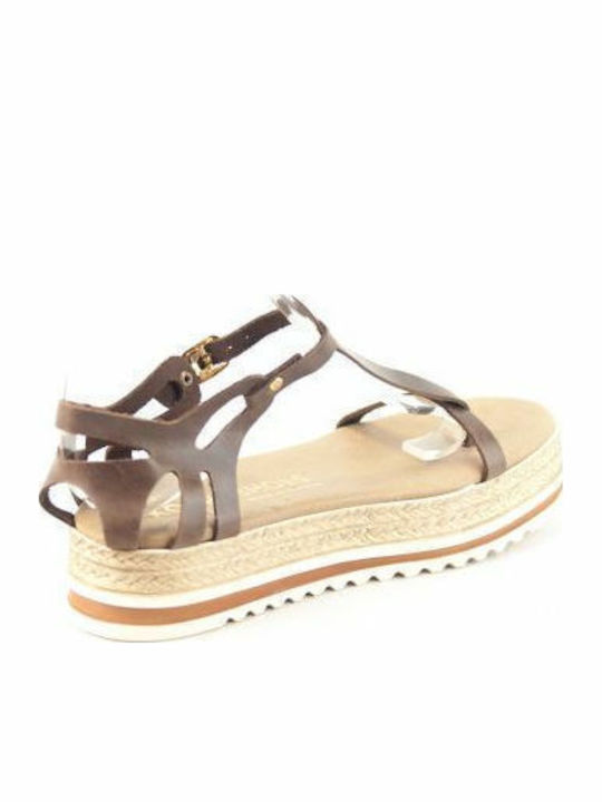 Leather Women's Flat Sandals in Brown Color
