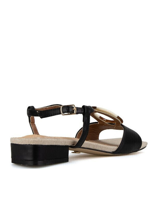 Women's Flat Sandals with Strap in Black Color