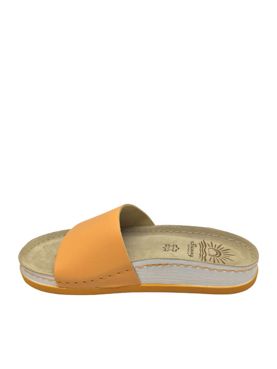 Leather Women's Flat Sandals Anatomic in Orange Color