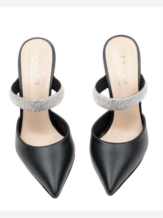Mules with Thin High Heel in Black Color