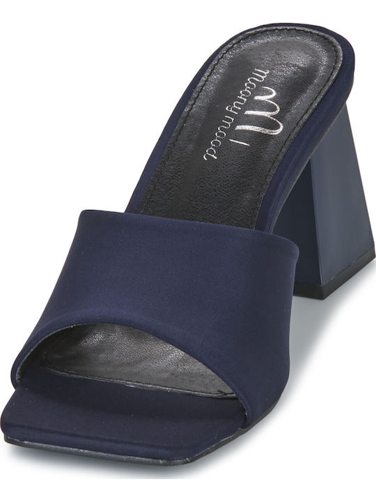 Malixia Mules με Χοντρό Ψηλό Τακούνι σε Navy Μπλε Χρώμα