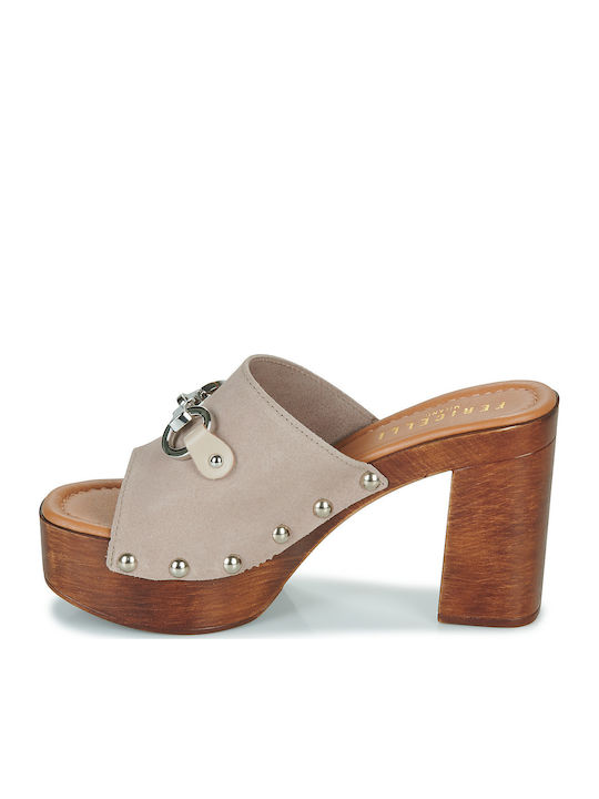 Mules mit Chunky Hoch Absatz in Beige Farbe