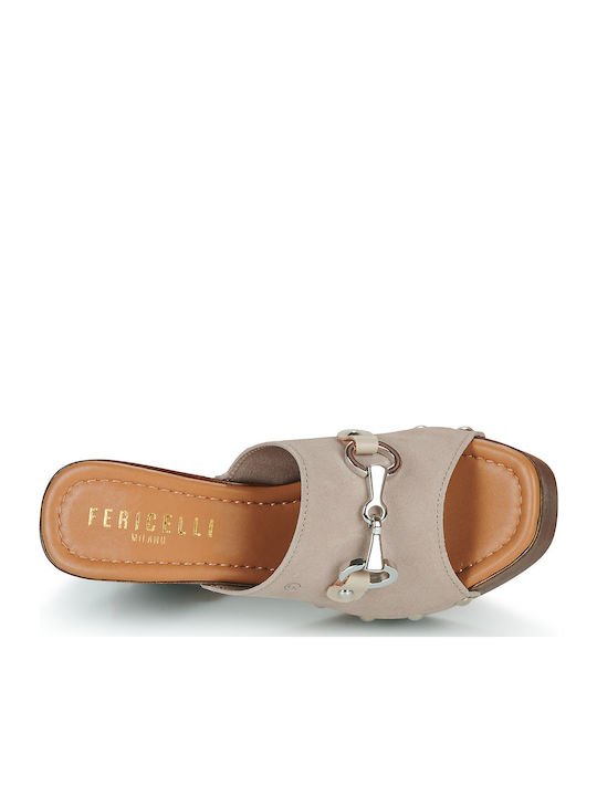 Mules mit Chunky Hoch Absatz in Beige Farbe