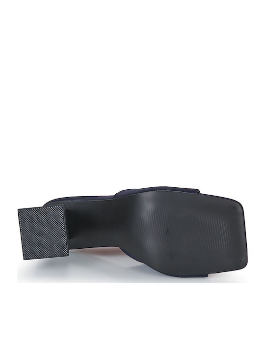 Malixia Mules με Χοντρό Ψηλό Τακούνι σε Navy Μπλε Χρώμα