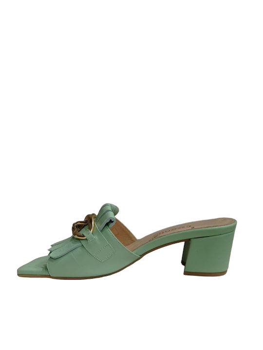 Mules mit Chunky Hoch Absatz in Grün Farbe