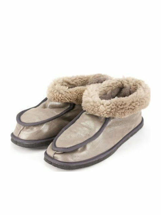 Closed Leather Women's Slippers Gray