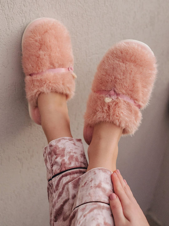 Pink Fur Slippers Decorative Ribbon