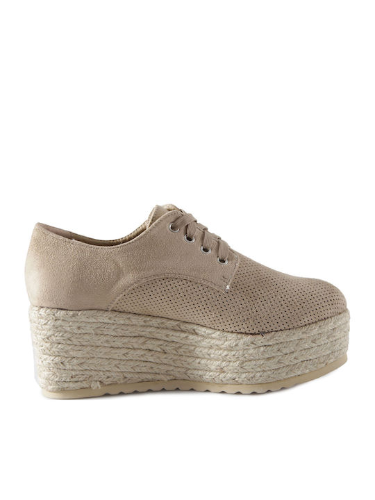 Women's Suede Platform Espadrilles Beige