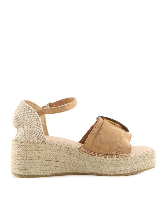 Women's Leather Ankle Strap Platforms Brown