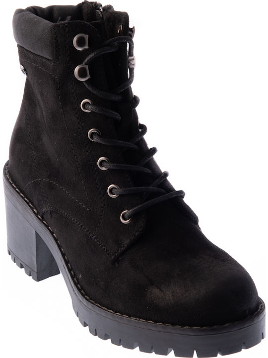 Suede Women's Ankle Boots with Medium Heel Black