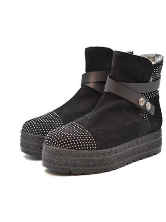 Leder Stiefeletten Damen Schwarz
