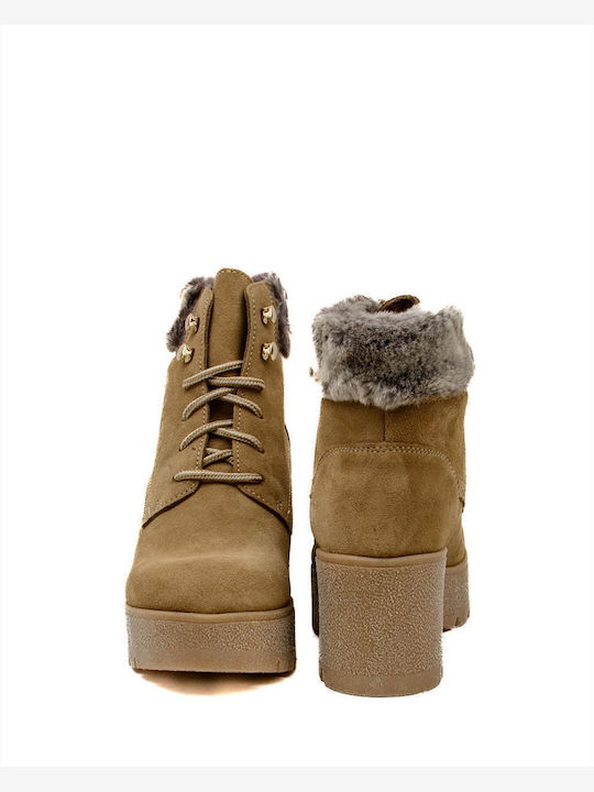 Suede Women's Ankle Boots Beige