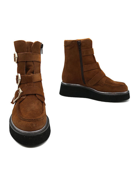 Stiefeletten Damen mit Plattform Braun
