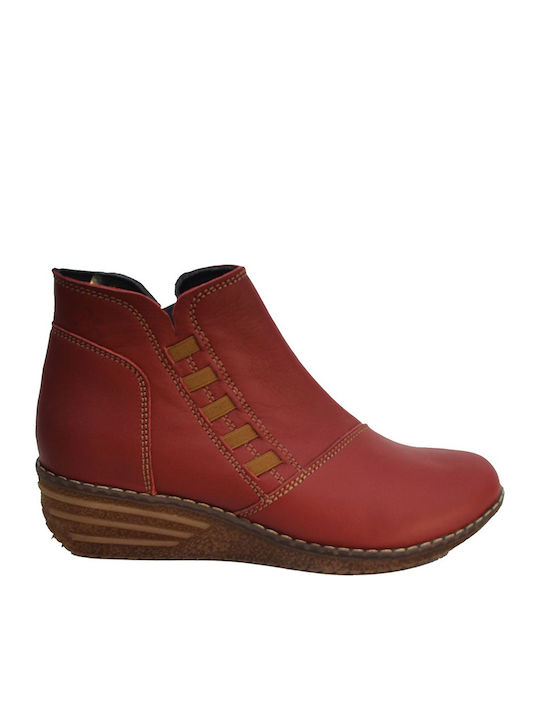 Leather Women's Ankle Boots Platform Red