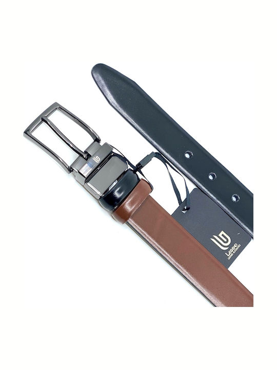 Herren Gürtel Leder Beidseitig Schwarz LGD-2038-DS ΜΑΥΡΟ ΜΕ ΚΑΦΕ