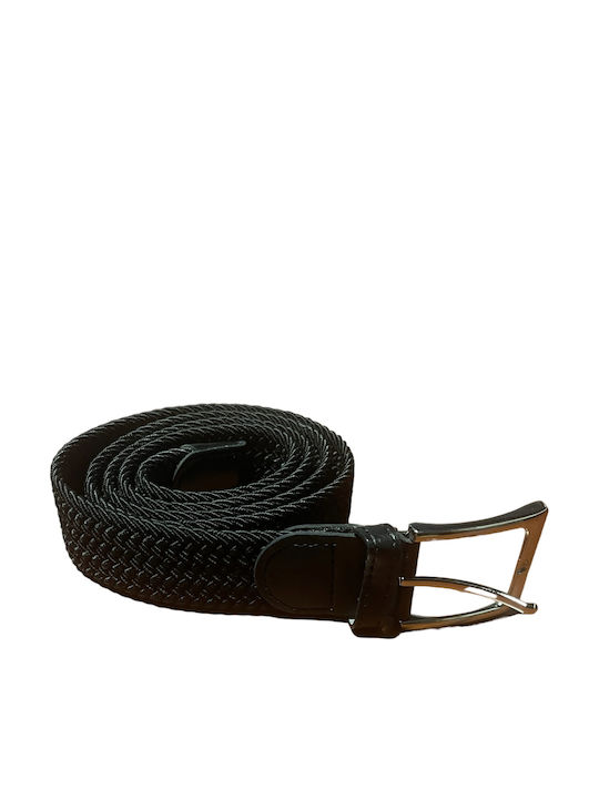 Elastic Men's Belt Leather Knitted Black